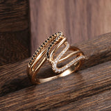 Luxury Geometric Filled 14K Rose Gold AAA+ Black And White CZ Diamonds Setting Hollow Ring - Ethnic Wedding Jewelry
