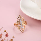 Trendy Boho Hollow Flower Filled 14K Rose Gold AAA Zircon Crystals Fine Rings for Women Bride Wedding Jewelry