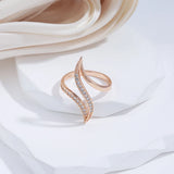 Luxury Fashion Elegant Curve Pave Setting  Fancy AAA+ Zircon Diamonds Rolled 14K Rose Gold Rings Party Jewelry