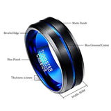 Awesome Blue & Black Matte Finish Beveled Edge Men's 8mm Tungsten Carbide Ring - Wedding Band