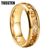 Outstanding Inlaid Gold colored crystal stone 4/6/8MM Men's and Women's Comfortable Fit Wedding Tungsten Ring
