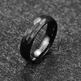 Gorgeous 6mm Multi-Faceted Hammered Brushed Finish Comfort Fit Black Tungsten Wedding Band for Men and Women