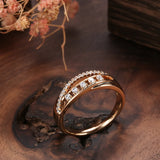 New Hollow Geometric Filled 14K Rose Gold AAA Zircon Diamonds Fashion Rings for Women Personality Party Jewelry