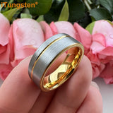 Offset Groove Brush Finish Excellent Quality 8mm Black Tungsten Comfort Fit Wedding Band for Men and Women