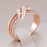 New Fashion Unique Geometry Rolled 14K Rose Gold Ethnic Bride Rings AAA Zircon Diamonds Daily Fine Jewelry for Women