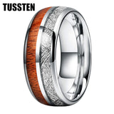 Outstanding Wood Meteorite Inlay 8MM Popular Men Women Tungsten Carbide Comfort Fit Wedding Bands Rings