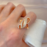 Luxury Hollow Double Curve Geometric Paved Filled 14K Rose Gold AAA+ ZirconDiamonds Rings - Vintage Jewelry