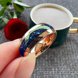 Awesome Blue Crystal Stone Inlaid 4/6/8MM Men's and Women's Comfortable Fit Wedding Tungsten Rings