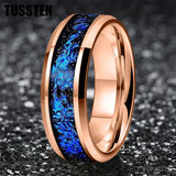 Blue Foil Inlay Beveled Polished Shiny 6/8MM Tungsten Ring for Men Women, Comfortable Fit Engagement Wedding Bands