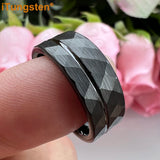 Flat Band Grooved Brushed 8mm Hammered Tungsten Carbide Comfort Fit Ring for Men Women - Fashion Wedding Jewelry