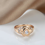 Luxury Smooth Petal Design Shiny 14K Filled Rose Gold AAA Zircon Diamonds Vintage Wedding Jewelry Flower Rings