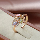 Colorful Crystal Flower Design Romantic 14K Filled Rose Gold Bride Fine Rings Lover's Fine Jewelry Luxury Gift