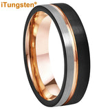 Terrific Offset Groove Brushed Finish 6mm 8mm Mens Womens Tungsten Carbide Ring Comfort Fit Wedding Bands