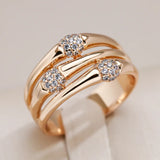 New Unique Fashion Rolled 14K Rose Gold AAA+ Zircon Diamonds Wide Big Rings - Modern Wedding Party Daily Jewelry