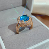 Luxury New Circle Spire Hollow Blue and White AAA Zircon Crystals Rings for Women 14K Filled Rose Gold Glossy Rings