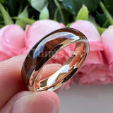Dark Wood Inlay Domed Polished 8mm 6mm 4mm Men Women Tungsten  Comfort Fit Wedding Band Fashion Jewelry Ring