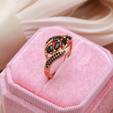 Luxury Design Water Drop 14K Rolled Rose Gold Women's Ring With Black AAA Zircon Crystals Elegant Party Jewelry