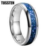 Awesome Blue Crystal Stone Inlaid 4/6/8MM Men's and Women's Comfortable Fit Wedding Tungsten Rings