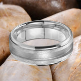 Superb Blank Stepped Beveled Edges Brushed Finish Core 2/3mm Groove Pipe Cut Polished 8MM Tungsten WEdding Bands