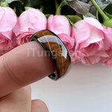 Cool Whiskey Barrel Oak Wood Domed Polished 8mm Tungsten Comfort Fit Engagement Wedding Band for Men Women