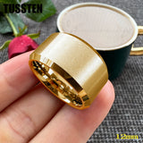 Super Beveled Edges Matte Finish Gold 10/12MM Tungsten Carbide Rings for Men Women, Fashion Engagement Wedding Bands