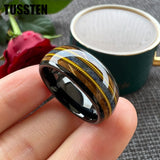 Whisky Wood Guitar String Lapis Inlay 8MM  Black Tungsten Rings for Men and Women - Fashion Engagement Wedding Bands