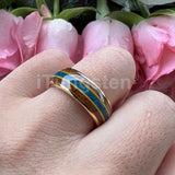 Gorgeous Whisky Wood Guitar String Inlay 8mm Tungsten Blue Opal Fashion Engagement Wedding Band for Men Women
