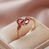 Luxury Orange Red AAA Zircon Crystals 14K Filled Rose Gold Rings For Women Bride Jewelry Party Gift