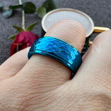 Super Blue White Stepped Edges Hammered Finish 6/8MM Men Women Tungsten Comfort Fit Engagement Rings Trendy Jewelry