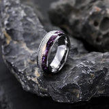 High Polished Rose Gold Arrow Purple Agate & Meteorite Domed 8mm Tungsten Wedding Engagement Bands for Men Women