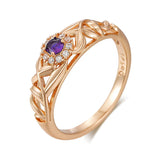 Elegant AAA Purple Zircon Crystals Hollow Texture Design 14K Filled Rose Gold Rings for Women Party Jewelry