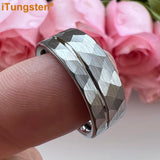 Flat Band Grooved Brushed 8mm Hammered Tungsten Carbide Comfort Fit Ring for Men Women - Fashion Wedding Jewelry