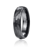 Gorgeous 6mm Multi-Faceted Hammered Brushed Finish Comfort Fit Black Tungsten Wedding Band for Men and Women