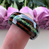 Fashion 8MM With Multicolor Opal and Koa Wood Inlay Men Women Domed Polished Tungsten Comfort Fit  Wedding Band