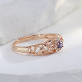 Elegant AAA Purple Zircon Crystals Hollow Texture Design 14K Filled Rose Gold Rings for Women Party Jewelry