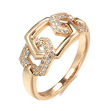 Awesome Luxury Geometric Hexagon Rolled 14K Rose Gold AAA Zircon Diamonds Hollow Rings For Women Fine Jewelry Gift