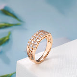 Classic Luxury Filled 14K Rose Gold Full Inlay AAA Zircon Diamonds Hollow Geometric Square Rings Jewelry Rings