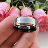 Terrific Stepped Brushed Finish 8mm Tungsten Comfort Fit Wedding Rings For Women Men - Classic Jewelry