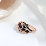 Luxury Design Water Drop 14K Rolled Rose Gold Women's Ring With Black AAA Zircon Crystals Elegant Party Jewelry