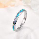 Lovely 3mm Steel Color Dome Polished Inlaid Pink Blue Opal Women's Tungsten Carbide Ring