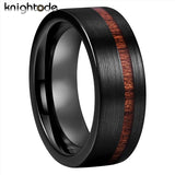 New Fashion 8mm Offset Flat Brushed Grooved Wood Inlay Tungsten Carbide Comfort Fit Wedding Band - Engagement Ring