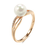 Original Design Luxury Big Pearl AAA Zircon Diamonds Ring For Women 14K Rolled Rose Gold Fine Jewelry Gift
