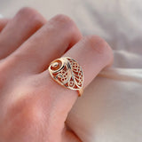 Vintage Personality Rolled 14K Rose Gold Oval Geometric Wave Texture Women Finger Rings Daily Jewelry Trendy Rings