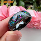 Beautiful Galaxy Series Opal Domed Brushed 8mm Black Tungsten Comfort Fit Wedding BandS For Men and Women