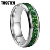 Green Moss Agate Inlay 6/8MM Dome Edges Tungsten Carbide Rings Mens Womens Fashion Engagement Wedding Bands
