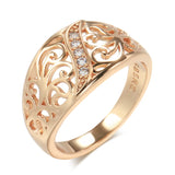 New Vintage Hollow Embossed 14K Filled Rose Gold Wide Face Rings for Women, Inlay AAA Zircon Diamonds Ethnic Jewelry