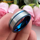 Offset Groove Brush Finish Excellent Quality 8mm Black Tungsten Comfort Fit Wedding Band for Men and Women