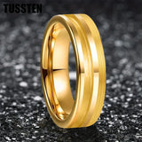 Customized Inlay, 1.5mm Offset Groove Pipe Cut Matte 6MM Gold/Silver Tone Tungsten Blank Core Comfort Fit Rings