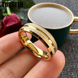 Sandblasted Finish 14K Gold Plated  6/8MM Tungsten Comfort Fit Ring for Men Women - Fashion Engagement Wedding Band