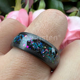 Beautiful Galaxy Series Opal Domed Brushed 8mm Black Tungsten Comfort Fit Wedding BandS For Men and Women